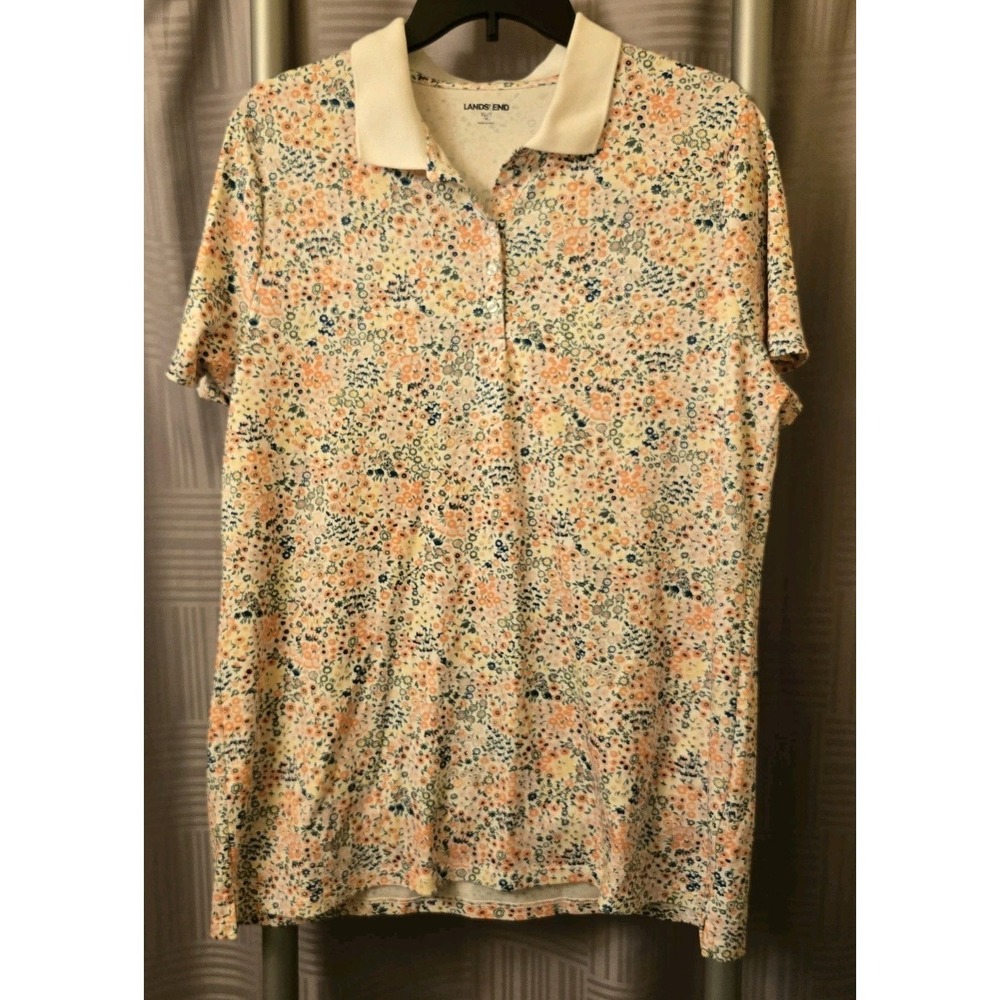 Lands' End Womens Multicolor Floral‎ Cotton Short Sleeve Polo Shirt X-Large 18